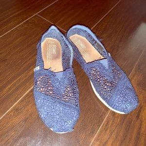Navy Blue Crochet Lace Classic Alpargata TOMS